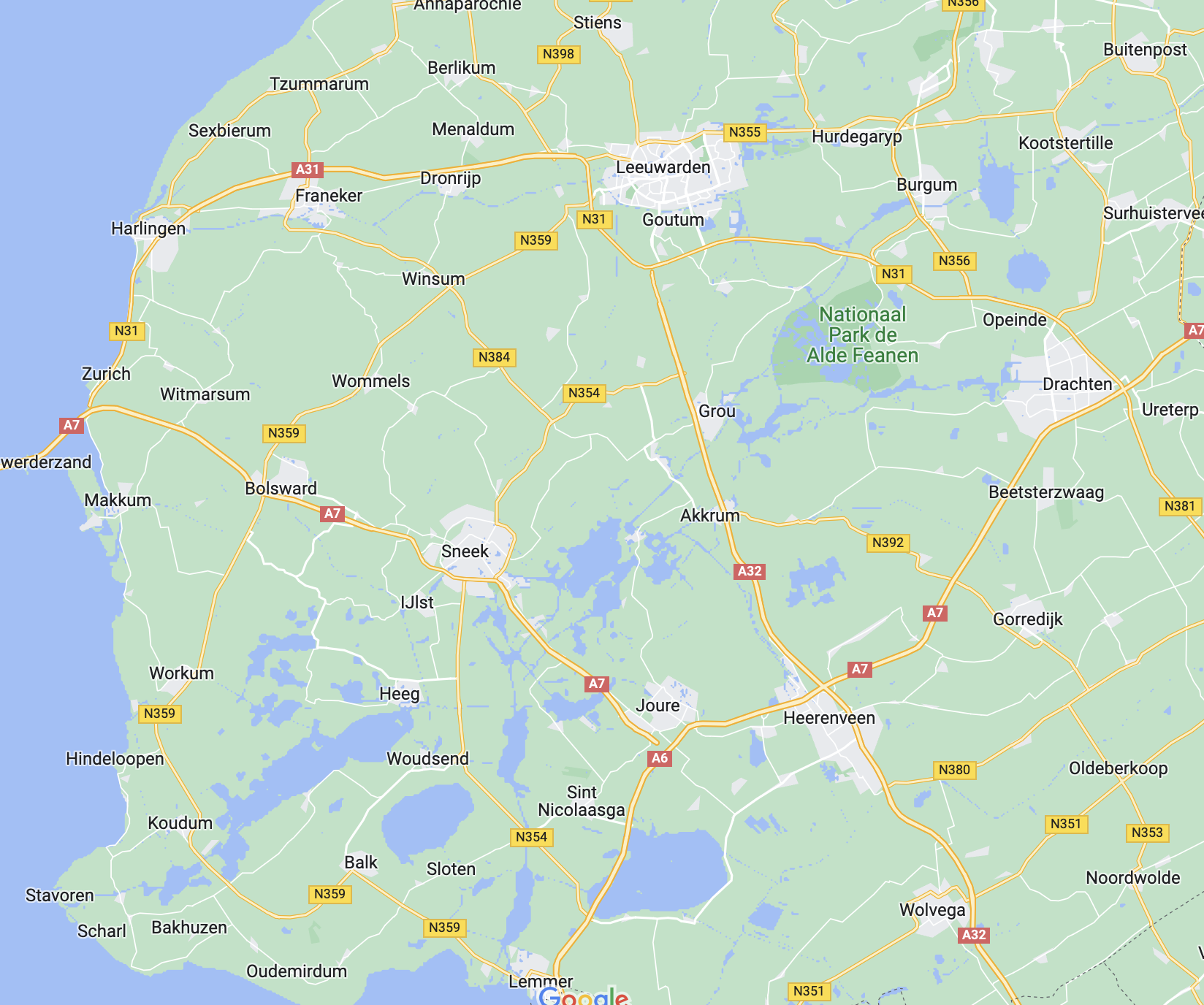 Varen in Friesland, kaart van Friesland